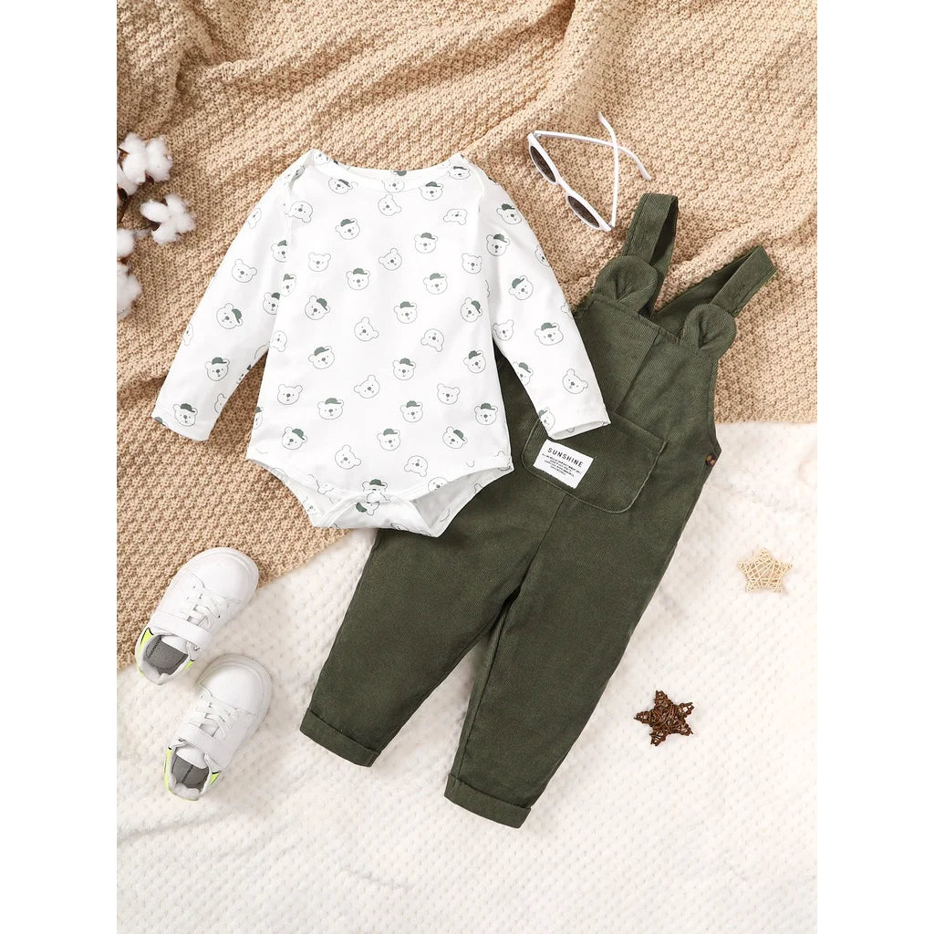 2pcs Clothes Set Bear Print Bodysuit