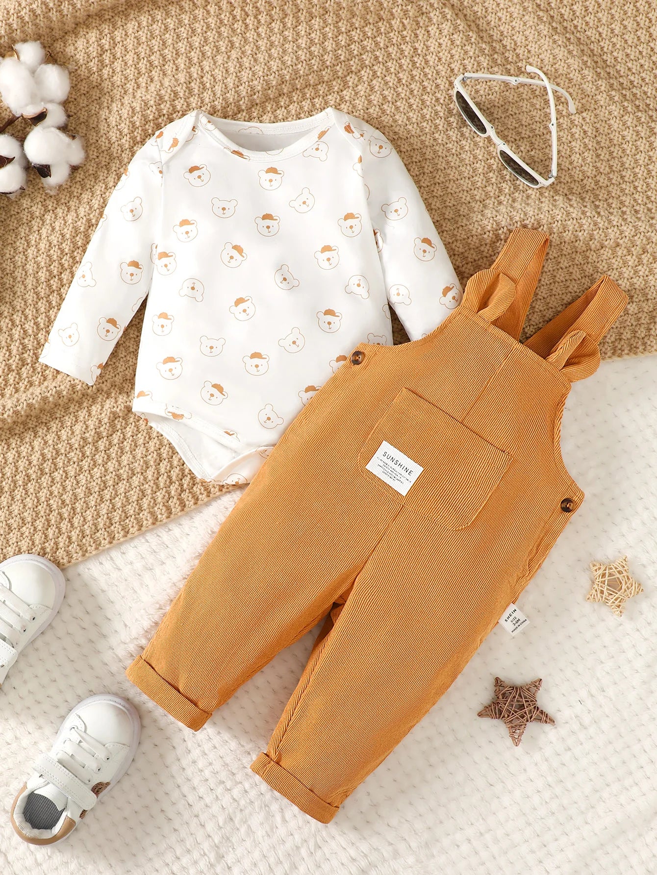 2pcs Clothes Set Bear Print Bodysuit