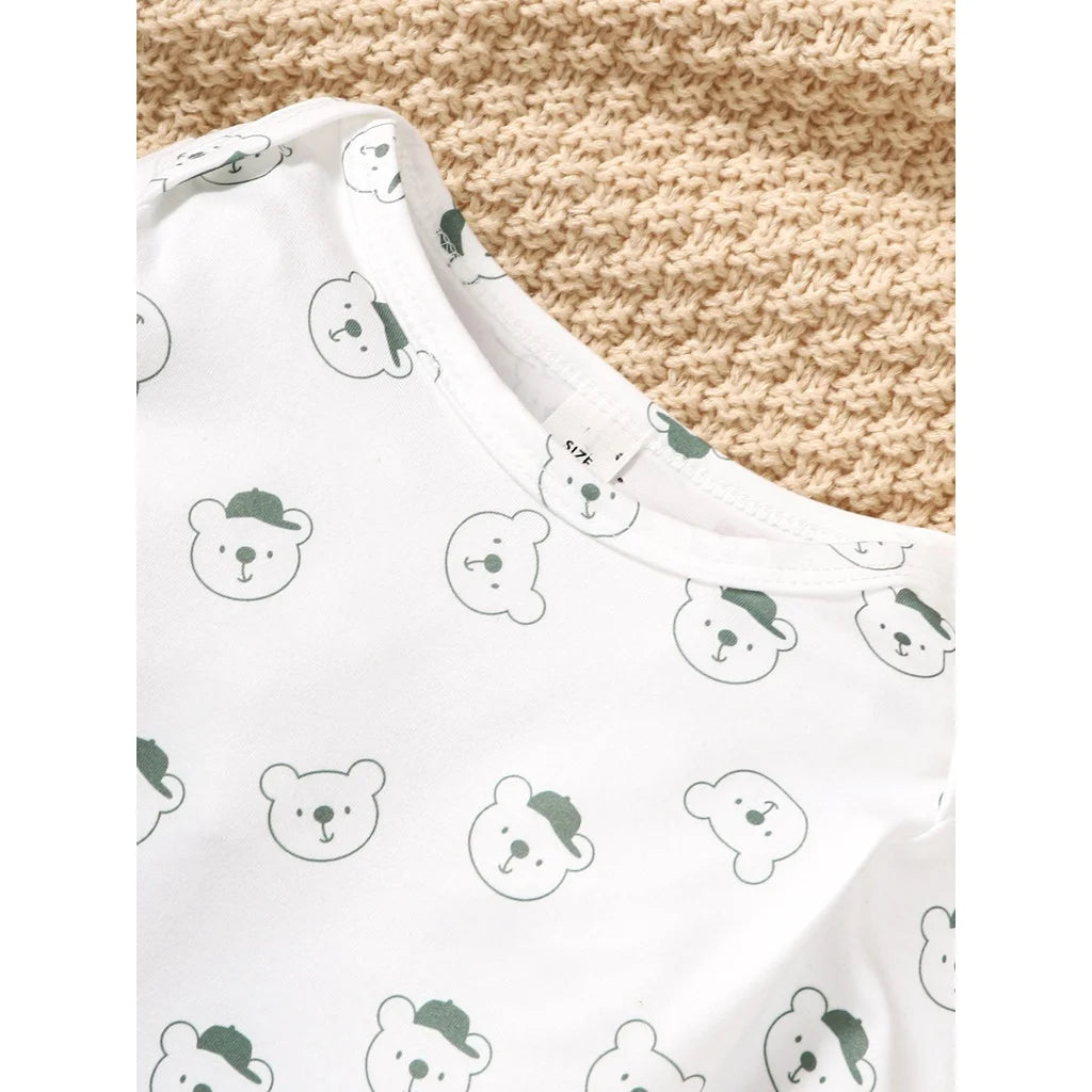 2pcs Clothes Set Bear Print Bodysuit