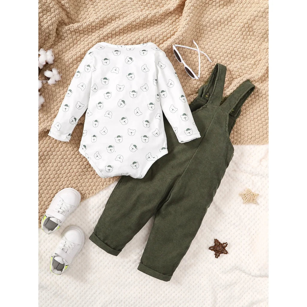 2pcs Clothes Set Bear Print Bodysuit