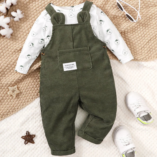 2pcs Clothes Set Bear Print Bodysuit